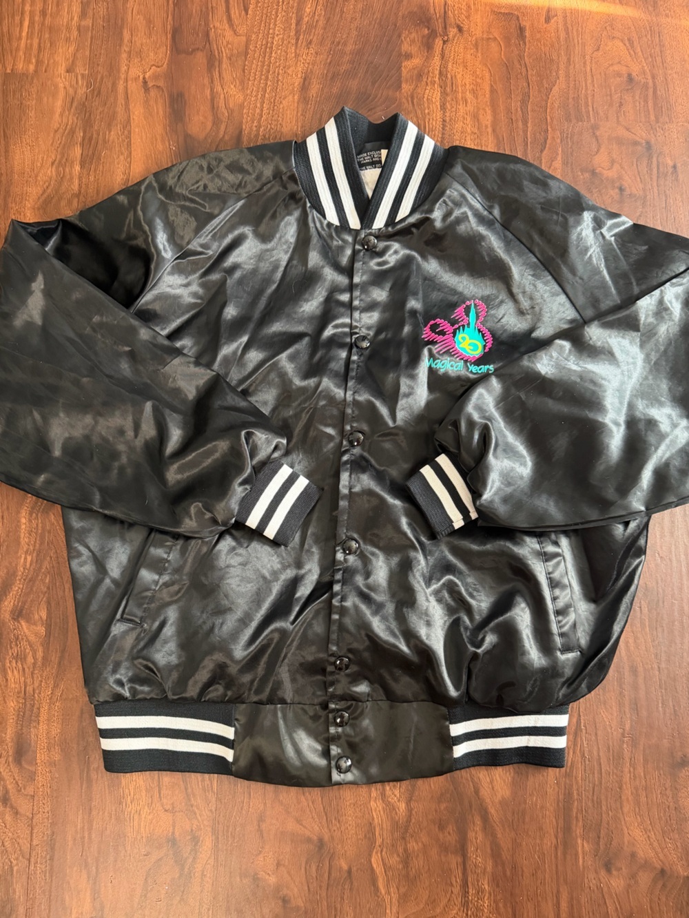 Disney Originals Exclusive 20 Years Neon Vintage Satin Varsity Jacket